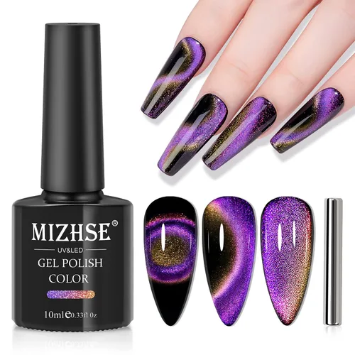 MIZHSE Juego de esmalte de uñas de gel de ojo de gato 9D Galaxy Cat Eye Gel Polish Soak Off UV LED Chameleon Kit de esmalte de uñas de gel magnético