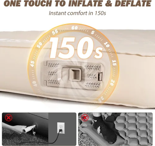 Miniatura 4 de TOBTOS Colchoneta de dormir autoinflable de 4 pulgadas de grosor con bomba eléctrica, colchón de espuma ultra compresible de 150 segundos
