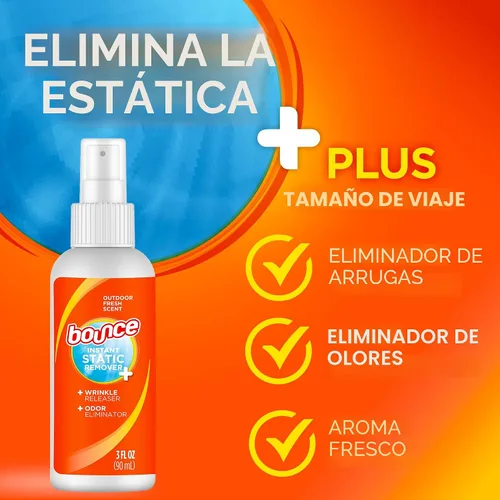 Miniatura 2 de Bounce Spray antiestático, 3 en 1 spray antiestático instantáneo y liberación instantánea de arrugas, eliminador de olores y refrescante de tela