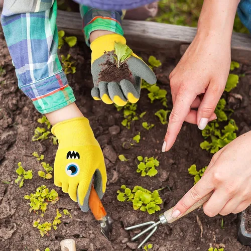 Miniatura 3 de 6 pares de guantes de jardinería para niños, guantes de trabajo para niños, guantes de jardín con revestimiento de goma para niños pequeños (M