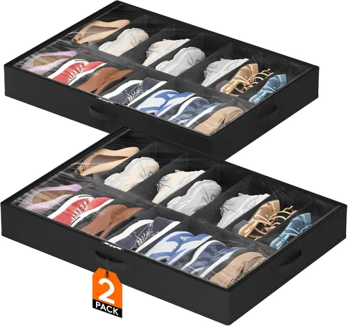 Miniatura 17 de Lifewit Organizador de almacenamiento de zapatos debajo de la cama, paquete de 2 (12 celdas de zapatos), caja de contenedores de tela de perfil