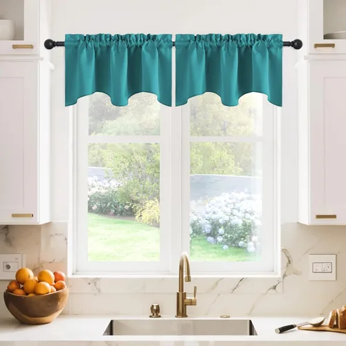 Miniatura 33 de NICETOWN Cenefa de ventana para dormitorio, ahorro de energía, bolsillo para barra, cenefa festoneada corta para ventana pequeña para lavandería
