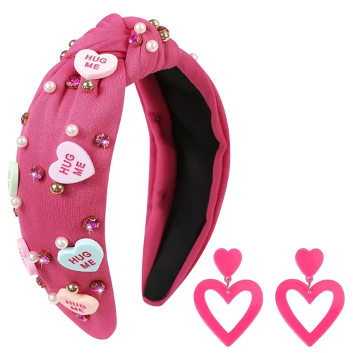 Miniatura 21 de Diademas de corazón de caramelo para el día de San Valentín para mujer, diadema de corazón de conversación de amor con diamantes de imitación