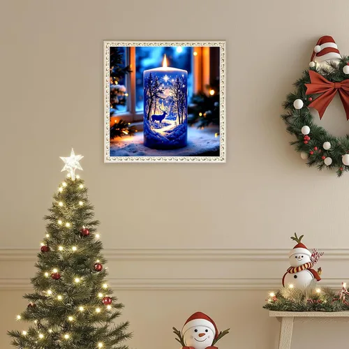 Miniatura 5 de KINPLUB Kits de Pintura de Diamantes de Vela de Invierno de Navidad para Adultos Principiantes, Kits de Arte de Diamantes de Ciervo del Bosque
