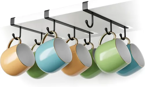 ECROCY Ganchos para tazas para gabinete, enganche en estante y solo se ajusta a gabinete plano sin borde, 3 piezas, soporte para tazas sin