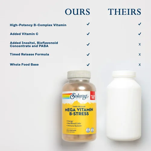 Miniatura 5 de Solaray Mega vitamina B-Stress, complejo de vitamina B de liberación temporizada con 1000 mg de vitamina C para el estrés, energía, glóbulos rojos