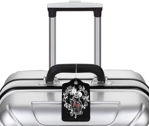 Miniatura 4 de Juego de 2 etiquetas de cuero de cuero de acero inoxidable para equipaje para maletas, para bolsa de viaje