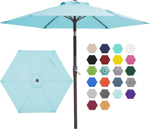 JEAREY Sombrilla de patio de 7.5 pies con 6 varillas resistentes, botón de inclinación/manivela, sombrilla de mesa para jardín, terraza, patio Azul