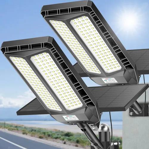 Deepn Luces solares para exteriores, 8000 W, luces solares para exteriores, impermeables, para el anochecer hasta el amanecer, luz de inundación LED