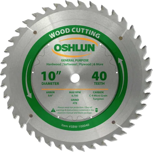 Miniatura 4 de Oshlun SBW-100060N Hoja de sierra ATB con acabado de gancho negativo de 10 pulgadas y 60 dientes con eje de 5/8 pulgadas para sierras de brazo