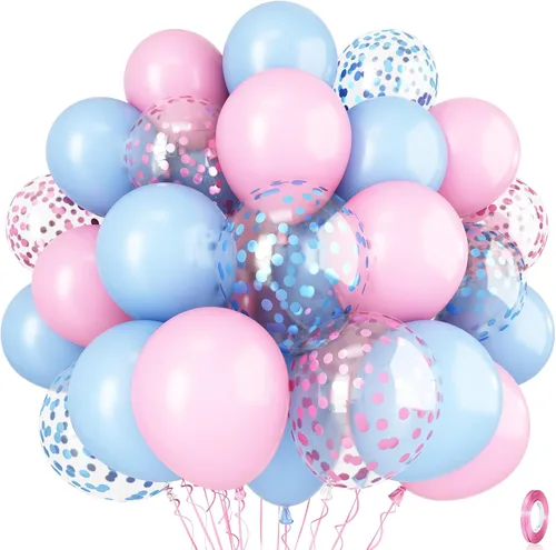 Miniatura 25 de Globos de látex de confeti azul turquesa, azul claro, menta, verde, plateado y blanco, juego de globos de látex de confeti, azul aguamarina, blanco