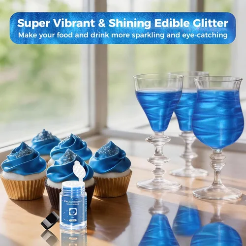 Miniatura 2 de CRPTHE Polvo de Polvo de Lustre Azul Comestible 5g, Purpurina Comestible para Bebidas, Polvo de Purpurina de Grado Alimenticio para Cócteles