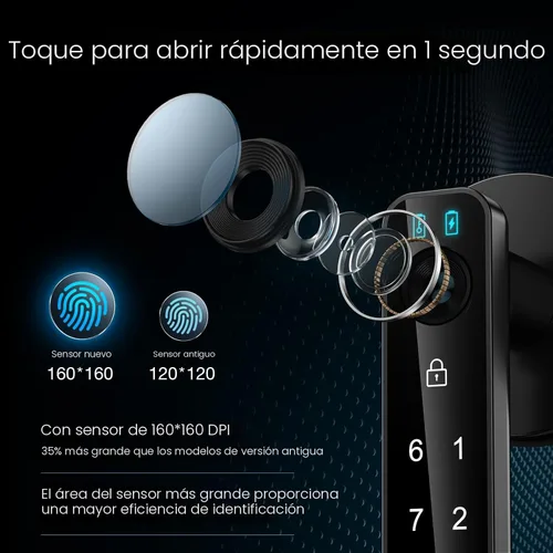 Miniatura 2 de Cerradura de puerta de huellas dactilares: perilla de puerta inteligente, cerradura de puerta biométrica, con teclado de código de acceso, manija