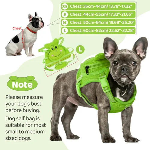 Miniatura 3 de Arnés para perro con mochila, arnés ajustable para perros pequeños y medianos, mochilas transpirables sin tirones para perros, para viajes, Verde