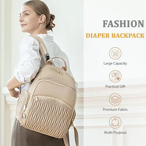 Miniatura 6 de Miss Fong Mochila para pañales – Bolsa acolchada de viaje para bebé con cambiador, 16 bolsillos, impermeable, gran capacidad – Mochila para mamá
