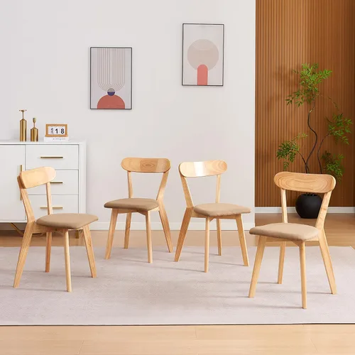 Miniatura 10 de Juego de 4 sillas de comedor tapizadas de madera maciza con asiento marrón acolchado de piel sintética para el hogar, cocina, sala de estar, comedor