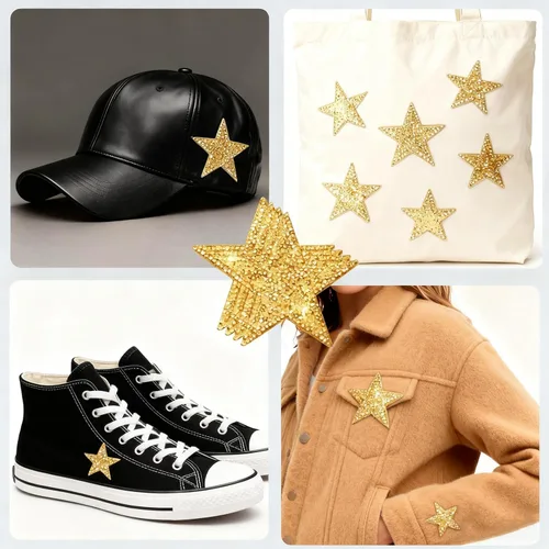 Miniatura 3 de 20 parches de tela adhesiva plateada con brillantina para planchar con estrellas, apliques vintage de lentejuelas con diamantes de imitación