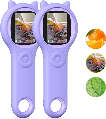 Miniatura 10 de Microscopio de exploración al aire libre para niños, microscopio digital portátil 500X con pantalla IPS de 2 pulgadas, juguete STEM de viaje de Azul