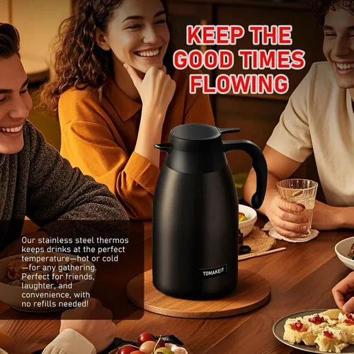 Miniatura 7 de TOMAKEIT Jarra térmica de café de 2L/68 onzas, doble pared al vacío de acero inoxidable 304, termo aislado de acero inoxidable, 24 horas mantiene