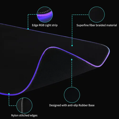 Miniatura 5 de Alfombrilla de mouse RGB grande para juegos con concentrador USB de 4 puertos y 13 modos de iluminación, alfombrilla de mouse para teclado