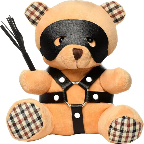 Master Series Oso BDSM para hombres, mujeres y parejas. Suave oso de peluche con temática BDSM M. Regalo lindo y sexy. 1 pieza, beige y negro.