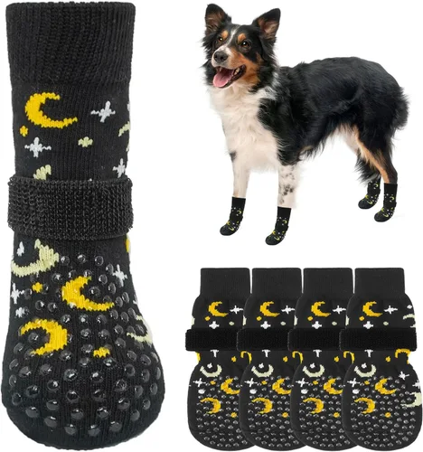 Miniatura 19 de SCENEREAL 6 piezas de calcetines antideslizantes para perros para prevenir lamido de patas para pavimento caliente/frío, calcetines de agarre