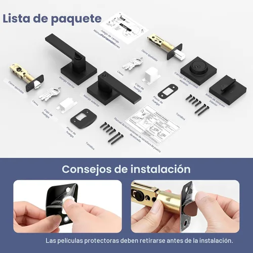 Miniatura 8 de Estmoon Cerraduras de puerta para puerta delantera, manija de puerta exterior negro mate y cerradura de cerrojo de un solo cilindro, manija