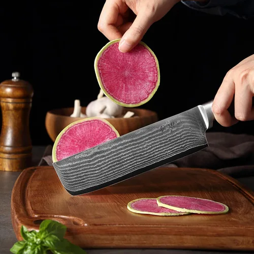 Miniatura 5 de Wakoli EDIB Cuchillo Damasco Nakiri – Cuchillo vegetal de 6.9 pulgadas con núcleo VG10, herramienta profesional de corte de cocina hecha de acero