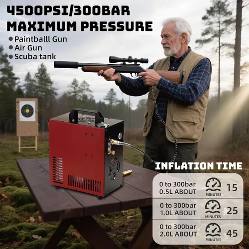 Miniatura 5 de Thunder - Compresor de aire PCP de 4500 psi, recarga de hasta 1.6 L, llenado rápido para pistolas de aire o tanque de paintball, apagado automático