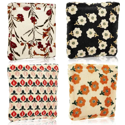 Abbylike 4 piezas de bolsa de maquillaje floral, bolsa de cosméticos de pana con cremallera, pequeñas bolsas portátiles para bolso, mini bolsa de