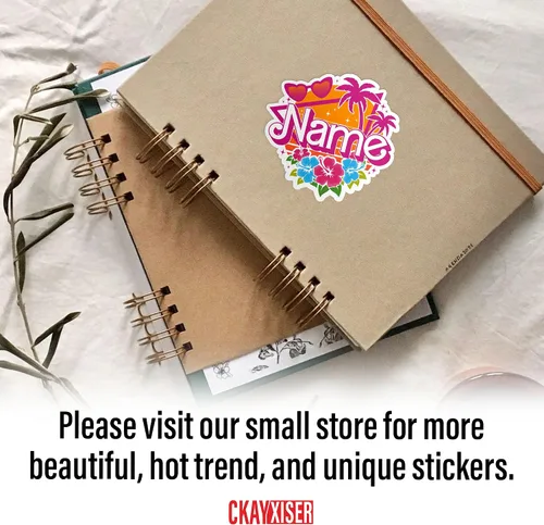 Miniatura 6 de Adhesivo retro personalizado con nombre personalizado, muñeca rosa, nombre de princesa, vacaciones en la playa, impermeable, transferencia UV DTF