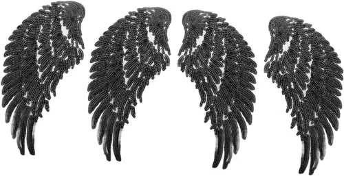 NUOBESTY 2 pares de lentejuelas negras alas de ángel de hierro apliques DIY suministro de ropa bordado parche para reparación de ropa y decoración