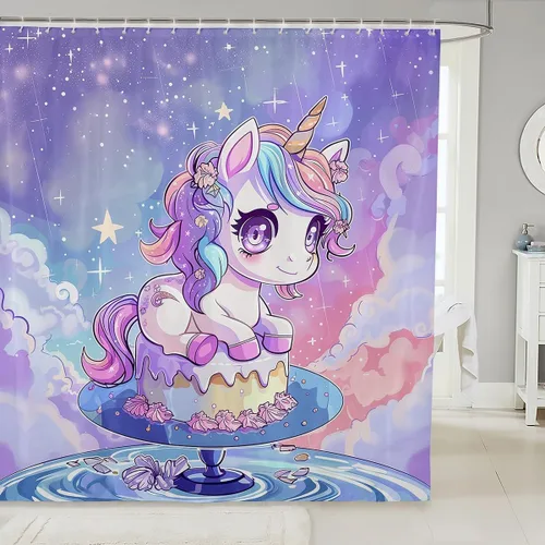 Miniatura 18 de Homewish Cortina de ducha de sirena azul con diseño de princesa sirena, juego de cortina de ducha para niños y adultos, cortina de baño subacuática