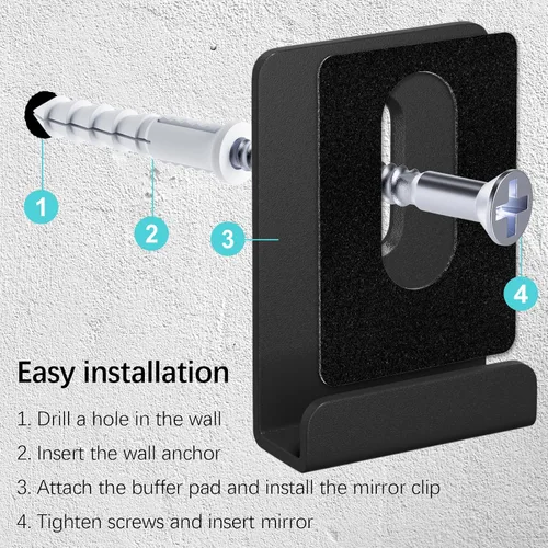 Miniatura 7 de 6 piezas de clips de espejo de metal para montaje en pared, clips de soporte de espejo con colgadores de espejo pesados para la pared (negro)