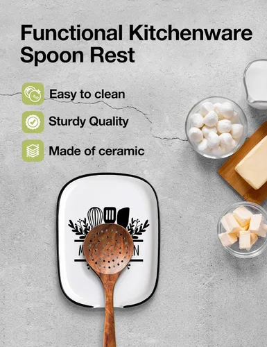 Miniatura 5 de Funny Mom's - Soporte de cuchara de cerámica con tabla de conversiones, soporte para utensilios de cocina de granja para estufa, encimera de cocina