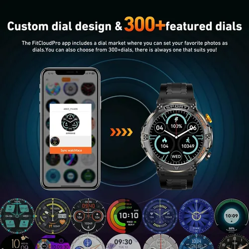 Miniatura 8 de Reloj inteligente militar para hombre, pantalla AMOLED HD de 1,43" (respuesta/hacer llamada) 420mAh batería relojes inteligentes IP68 impermeable