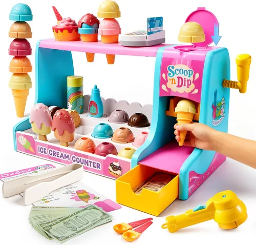 lalalark Juguete para hacer helados, haz tu propio juego de helado, juego de juguetes de comida para jugar, juguete de cocina para niños, regalos de