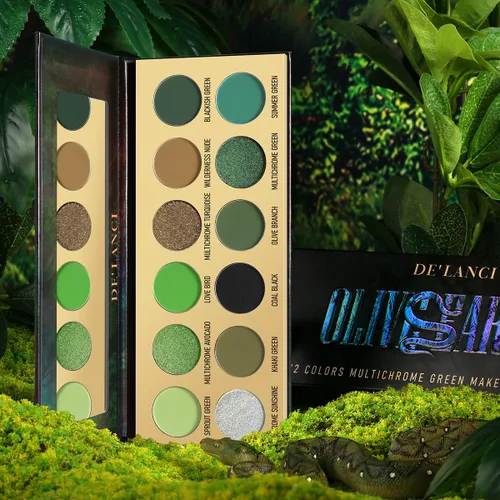Miniatura 8 de DE'LANCI Paleta de sombras de ojos verde oliva, multicolor, ultra pigmentada, cromada, marrón, verde, sombra de ojos para maquillaje de ojos verdes