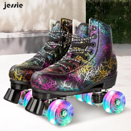 Miniatura 2 de jessie Patines de ruedas para exteriores para mujeres y adultos, con ruedas iluminadas, patines quad negros para hombres, jóvenes, niños y niñas