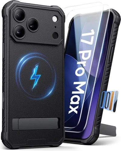 Miniatura 17 de Funda para iPhone 17 Pro, compatible con MagSafe, soporte integrado y botón de captura de control de cámara, protección de grado militar, funda Negro