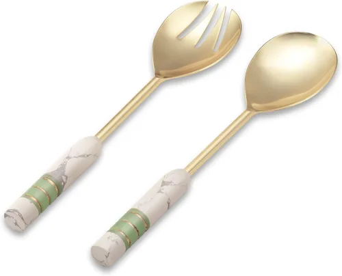 Folkulture Cucharas para servir o servidores de ensalada para cocina moderna, utensilios de servir de acero inoxidable, cuchara y tenedor para