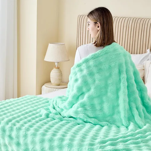 Miniatura 4 de NEWCOSPLAY Manta para Sofá Aqua Súper Suave de Franela Polar 3D Burbuja Ligera Manta de Cama para Uso en Todas las Estaciones (Aqua, Throw(50"x60"))