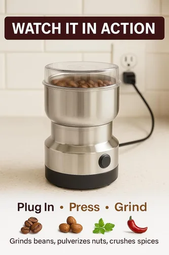 Miniatura 3 de Molinillo de café eléctrico de 150 W para granos de café, nueces y especias, cuenco de acero inoxidable, cuchillas de metal, aprobado por UL