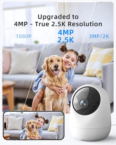 Miniatura 6 de Cámara de seguridad interior de 4MP 360° Pan Tilt 5G/2.4G WiFi 6, cámara enchufable para mascotas con altavoz para monitor de bebé de perro/gato