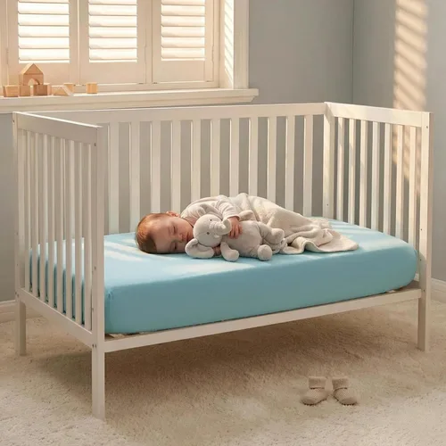 Miniatura 5 de NTBAY - Sábana bajera ajustable para cuna para bebé, color sólido y suave, 28.0 x 52.0 pulgadas Aguamarina