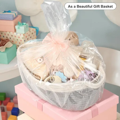 Miniatura 2 de Paquete de 4 canastas pequeñas tejidas con asas, cesta de almacenamiento de cuerda de algodón, bonita cesta de regalo para bebé para guardería, Gris