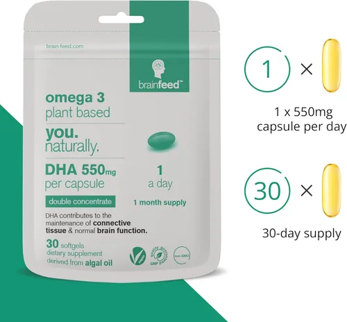 Miniatura 3 de Suplementos de DHA de algas (30) 550 mg de Omega 3 DHA por cápsula de aceite de algas 1 día Salud cerebral y ocular DHA vegano Suministro