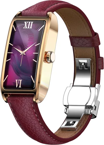 Miniatura 11 de Rastreador de actividad física para mujer, reloj de fitness para mujer, correa de cuero, funda de aleación, monitor de frecuencia cardíaca de lujo