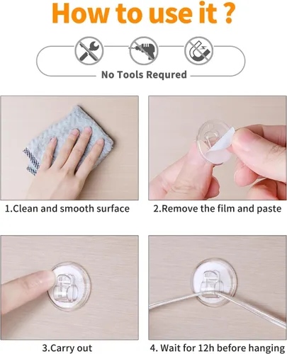 Miniatura 4 de ispneay 50 clips de luz mini transparentes: pequeños ganchos con tiras adhesivas para cadena de luces interior - gancho de pared de plástico sin