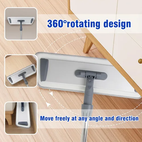 Miniatura 6 de Trapeador plano de microfibra grande de 60 pulgadas para limpieza de suelos, húmedo y seco, con 4 almohadillas lavables, cabezal giratorio de 360°